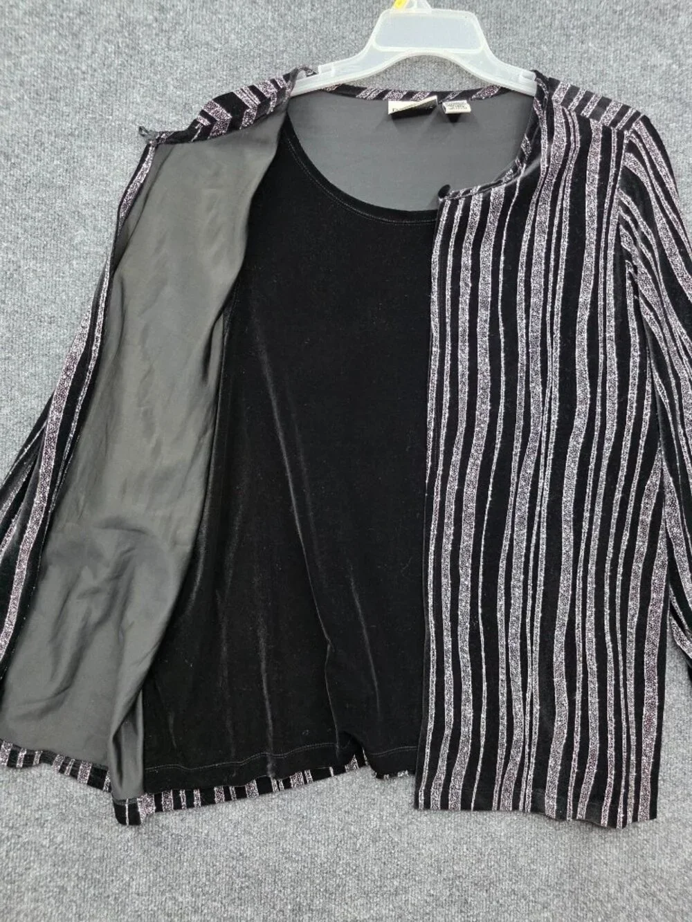 Vintage Fashion Bug Silver Glitter Stripe Cardigan 22/24W Black Disco Glam Party